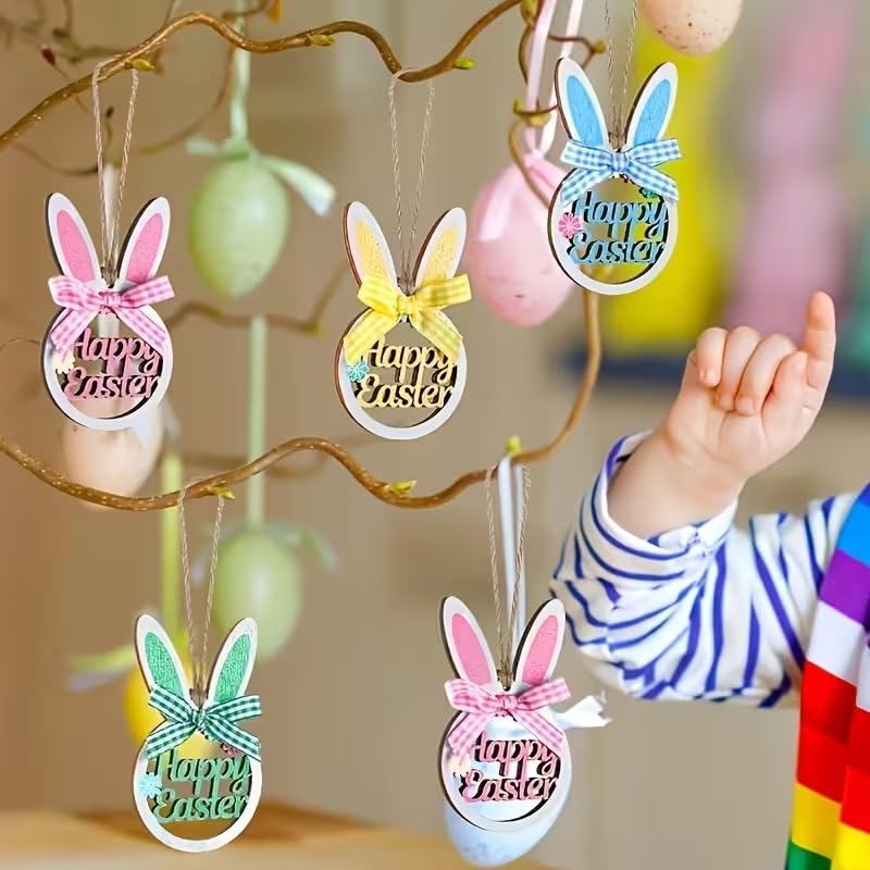 10 Pcs DIY Wooden Easter Egg Ornaments for Painting – 3 Inch Blank Easter Egg Rabbit Cutouts