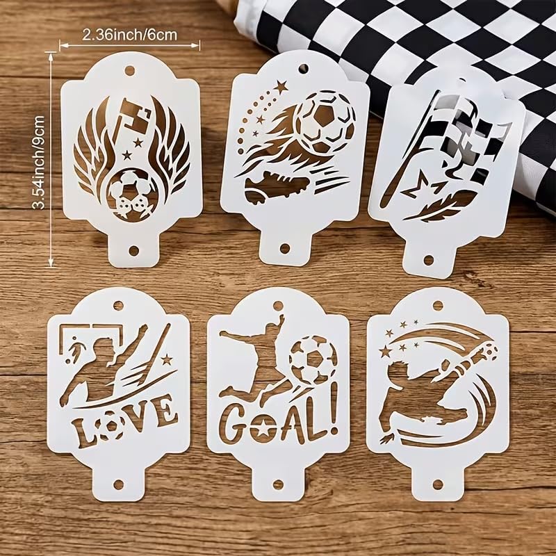 Set of 6 Soccer Theme Reusable Stencil | Football PET Plastic Painting Templates