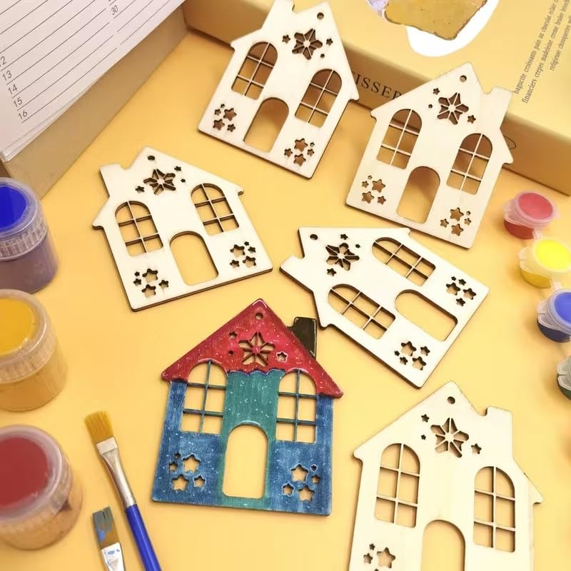 10 Pcs Pine MDF Wooden Craft Pieces for DIY Painting, Gift Wrapping & Festive Decorations