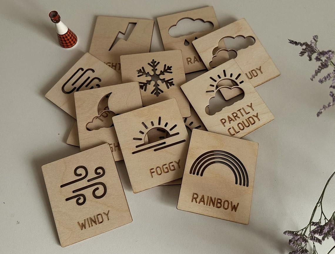 Haoser Wooden Montessori Weather Flashcards for Children
