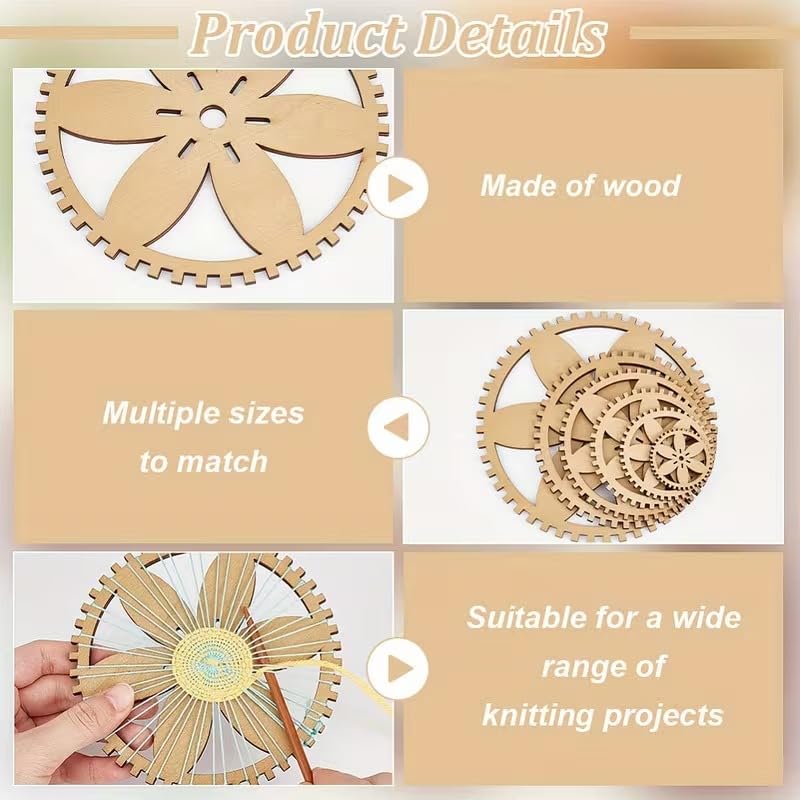 6 Pcs Pine MDF Knitting Loom Set – 2D Flat Weaving Tools in 6 Styles | Wooden Yarn Looms for DIY Crochet