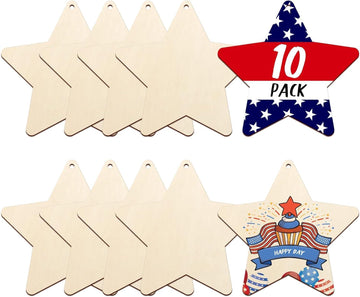 Curious Button 5 Pieces Unfinished Wooden Star Style Hanging Ornament for DIY Home Decoration, MDF Cutouts, Perfect Wooden Cutouts for Home Decor, Charming Wooden Hanging Ornaments (7x7IN) - Haoser
