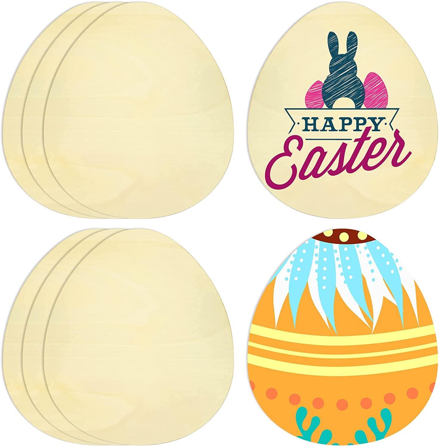 Haoser Pack of 8 Pieces Easter Egg Wooden Slices Unfinished Wooden Cutouts DIY Craft Blank Oval Shape Wood Hanging Ornaments for Painting Home Holiday Party Decor - Haoser