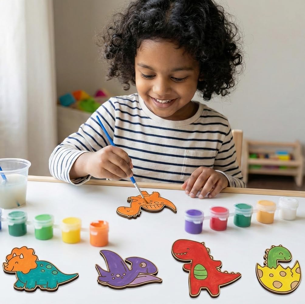 6 Pcs Paint Your Own Dinosaur Fridge Magnets Kit for Kids | Dino Cutouts, | DIY Painting Craft Kit