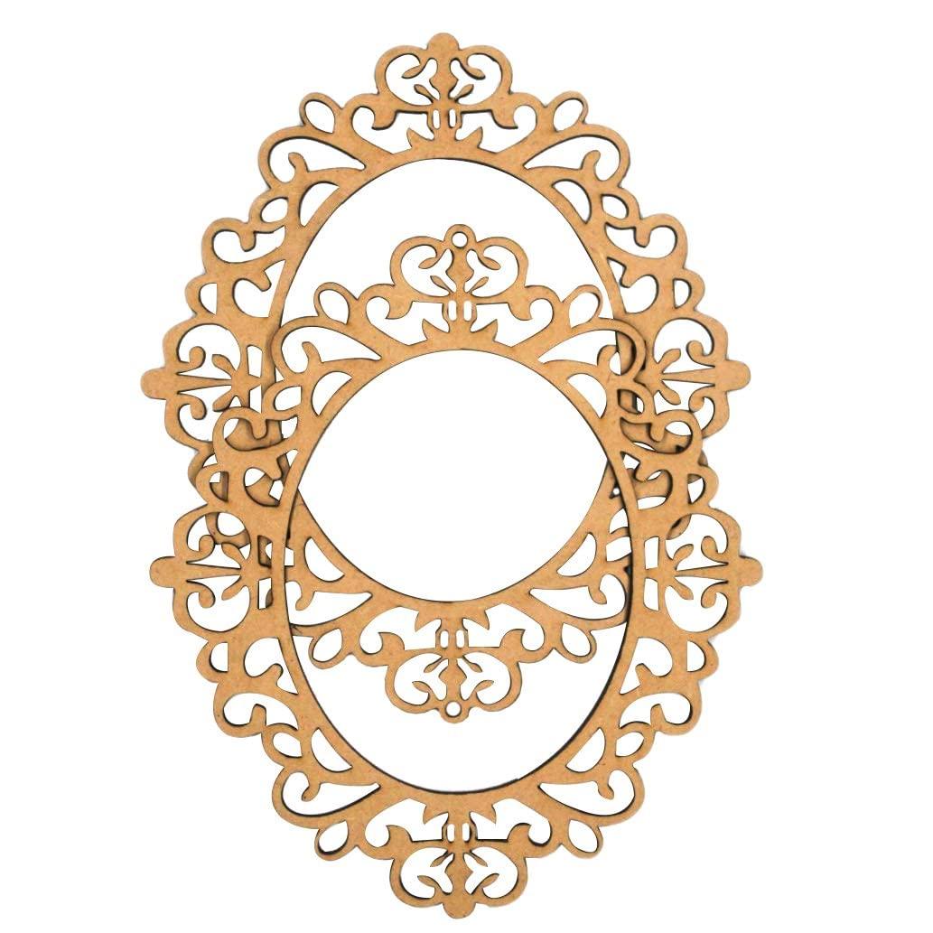 Haoser Pack of 2 Unfinished Wood MDF Oval Mirror Photo Frame Cutout 11.8 x 1.4 INCH Craft DIY Projects, Unfinished Wooden Picture Frames for Crafts and DIY Ornaments for Embellishment, - Haoser