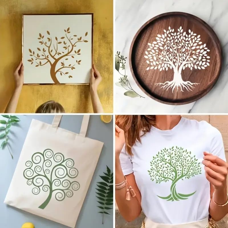 7 Pcs Tree of Life Stencil Templates 7.87 x 7.87 Inch Reusable Plastic Art Stencils
