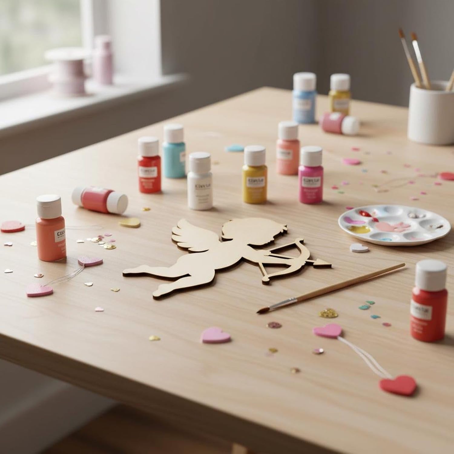 5 Pcs Cupid Angel Wooden Cutouts for DIY Craft | Unfinished Cupid Archer Shape