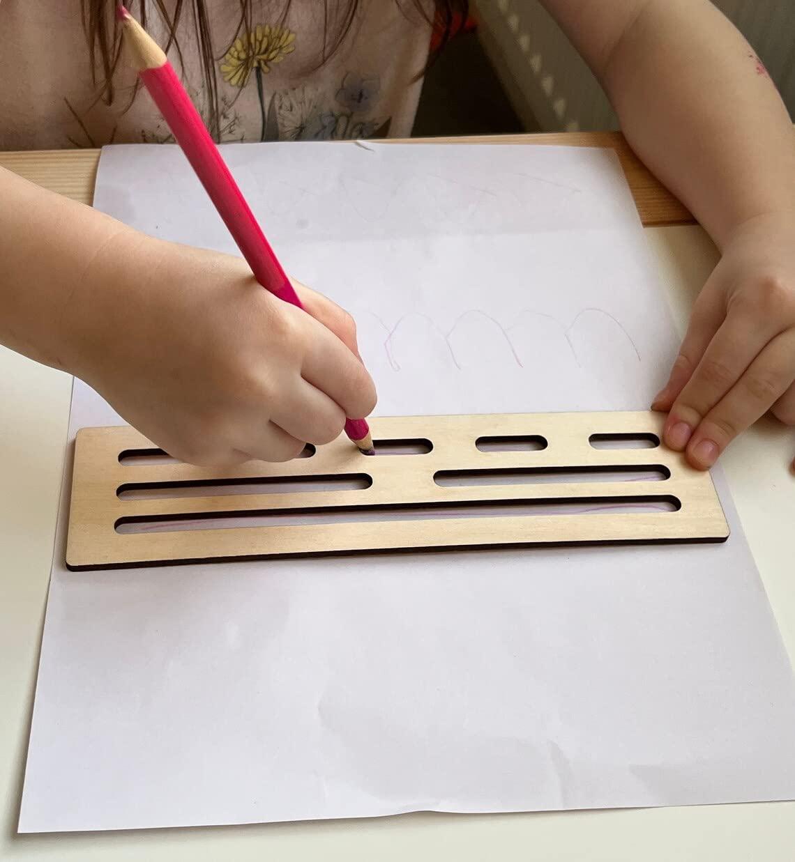 Haoser Educational Wood Handwriting Stencil Set Montessori Stencils Set,Wooden Educational Toys for Kids 3 Years or 2 or 4 Years Old (Size 9X2.5 in Pack of 12)) - Haoser