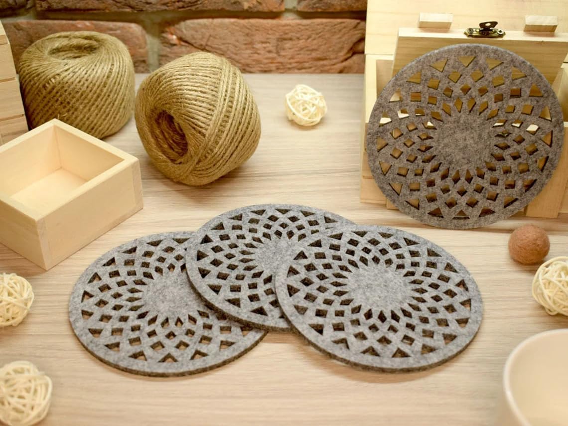 Felt Coasters Set of 4 | 4.7 Inch Round Geometric Felt Coasters | Table Drink Coasters for Bar, Coffee Mugs, Cups & Furniture Surface Protection
