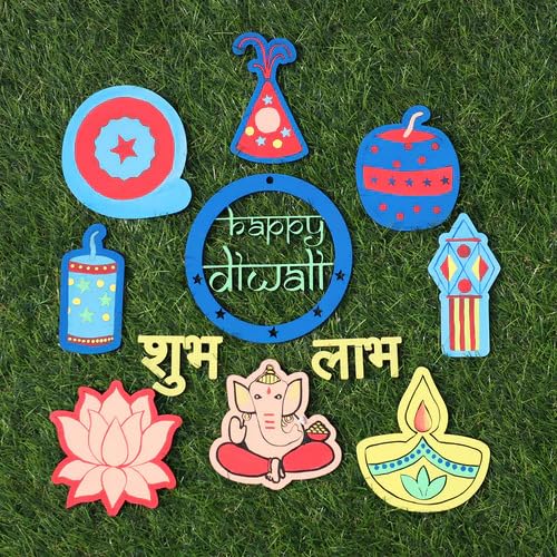 6 Pcs DIY Diwali Crackers Kit Wooden Cutouts Paintable Diwali Decoration