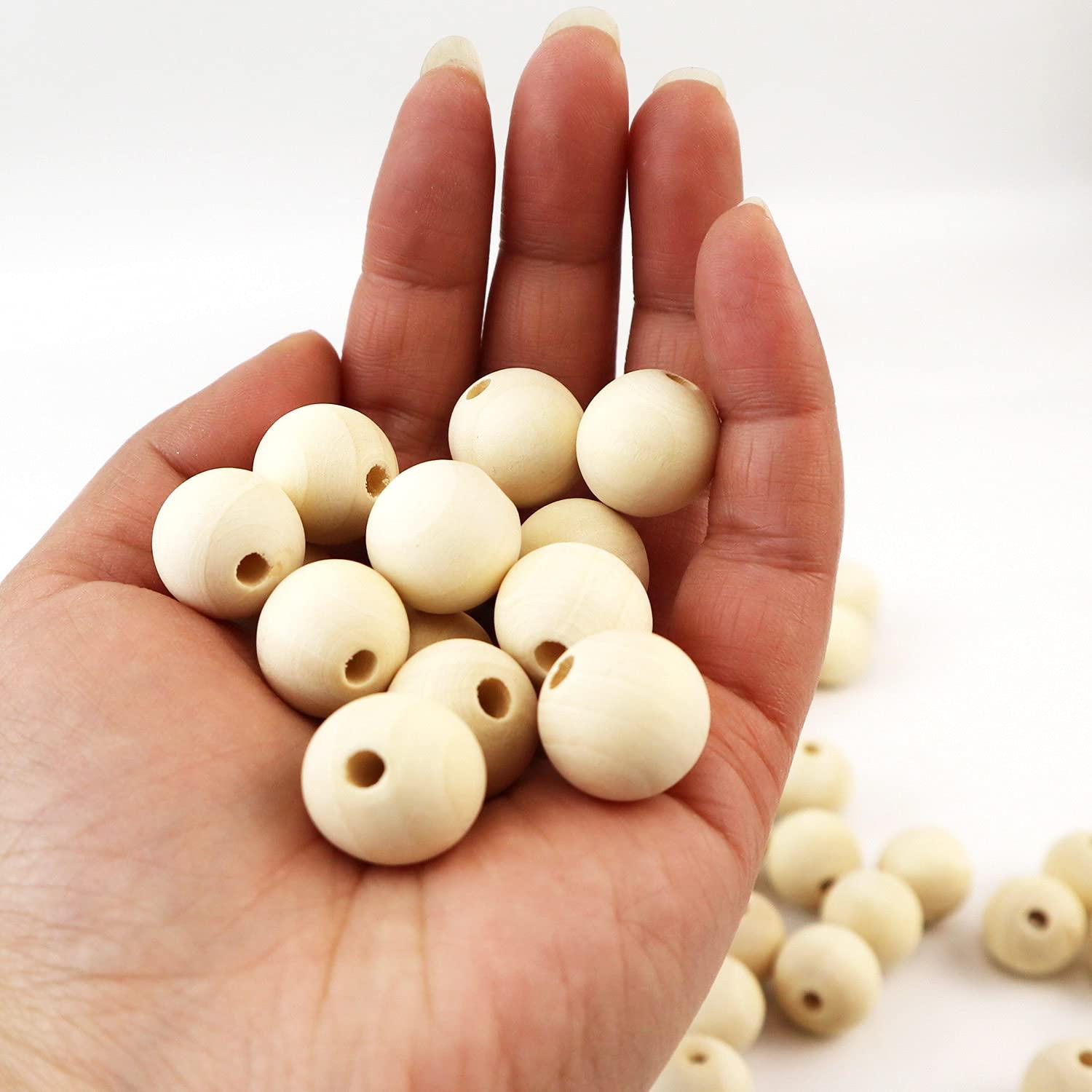 Aqueens 100pcs 14mm Wood Beads Unfinished Round Wooden Loose Beads Natural Wood Spacer Beads for Craft Making