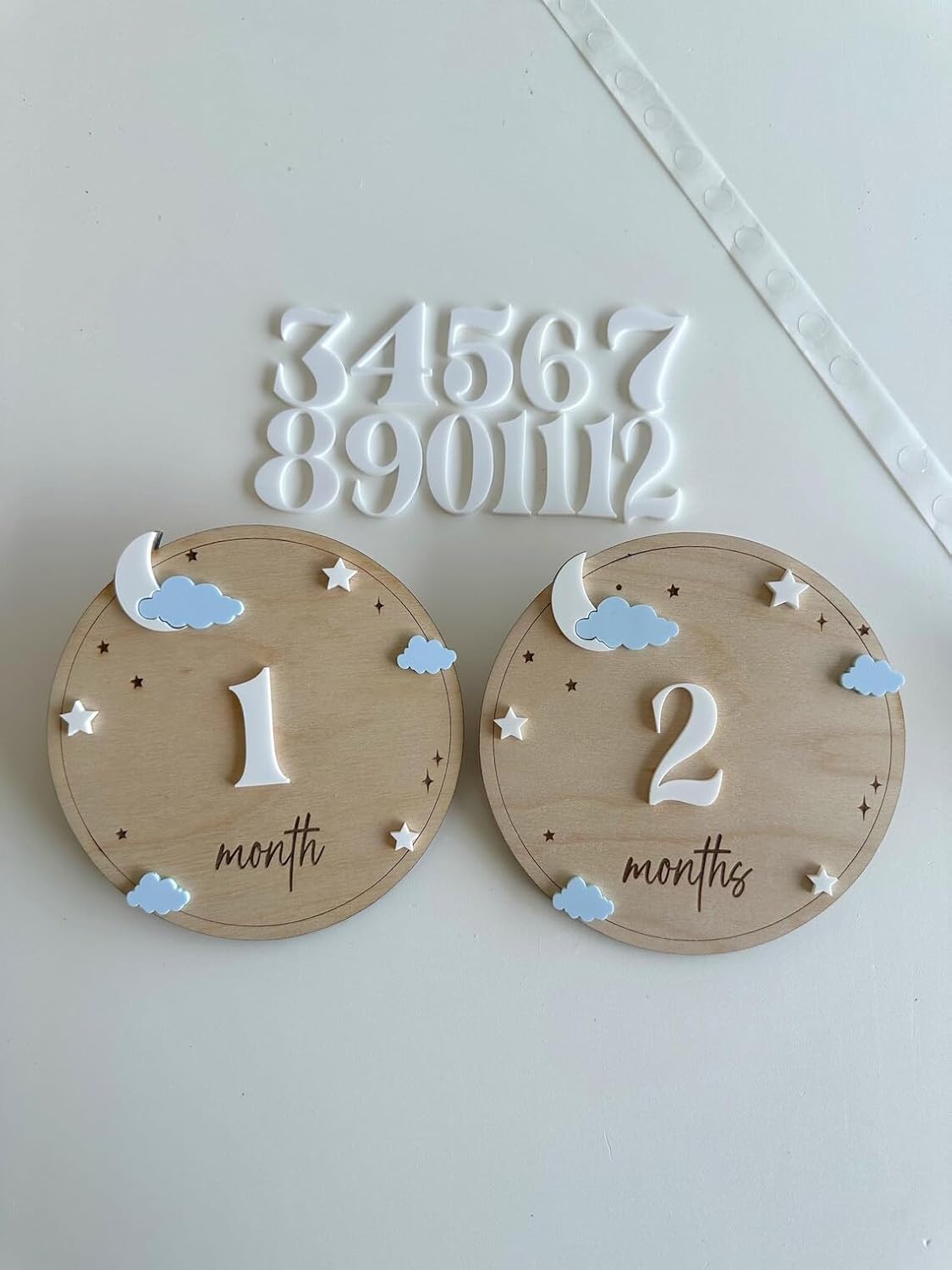 Set of 2 Wooden Moon Star Baby Milestone Discs | Boho Daisy Flower Monthly Milestone Marker | Baby Photo Prop (5.8x5.8 Inch)