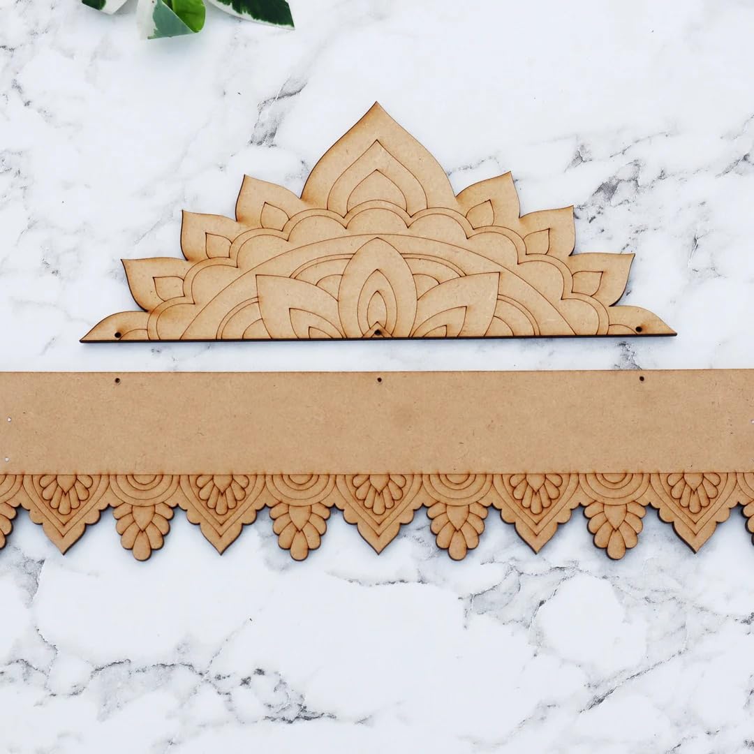 Pine MDF Crown Bandhanwar Door Hanging | Lotus Padma Wooden Toran for Home Entrance, Pooja Room & Festive Decoration | 38 x 7 Inch, Decorative Wooden Bandhanwar
