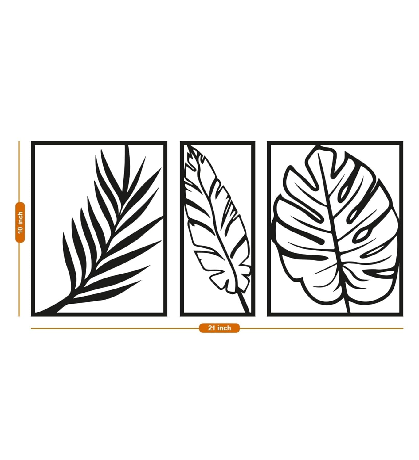 3 Pcs Black Leaves Wooden Wall Decor Panels | Modern Botanical Leaf Wall Art for Living Room