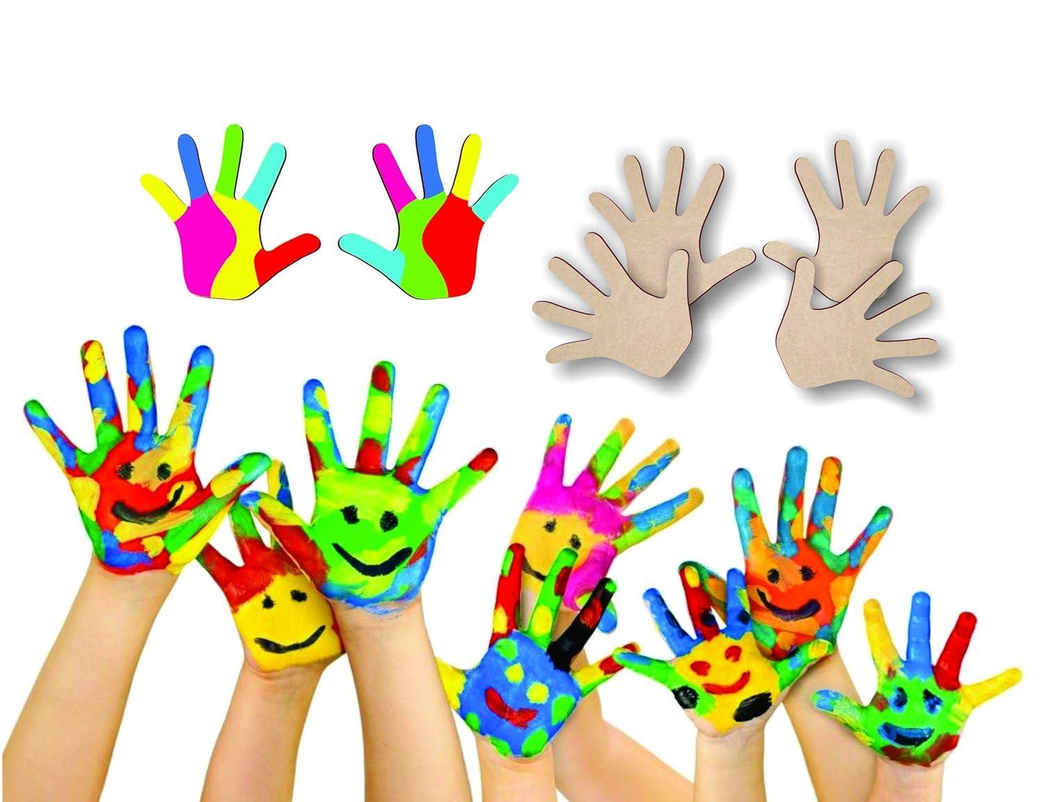 Curious Button Kids Holi Party Kids Painting Home DIY Crafts Decorations Supplies, Unfinished Wooden Hand Palm Cutouts for Holi Decoration (10 Pcs) - Haoser