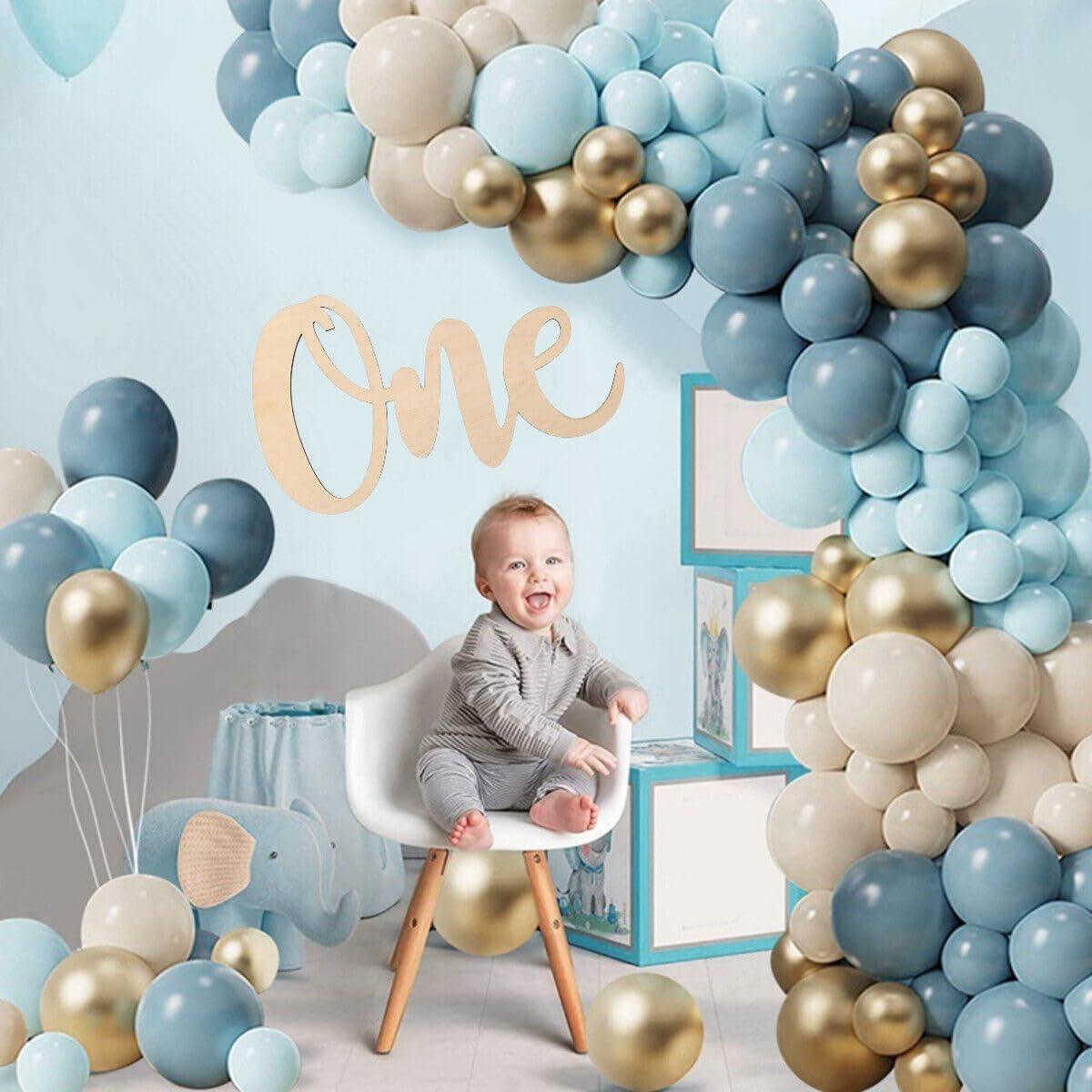 Haoser One Wooden Sign Cutout Letter for 1st Birthday Party Decorations, Baby Shower Banner Backdrop, Wall Decor Table Display Baby Chair Photo Booth Props | First Birthday Props - Haoser
