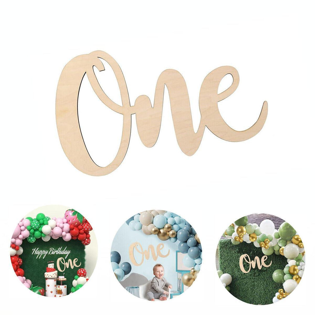 Haoser One Wooden Sign Cutout Letter for 1st Birthday Party Decorations, Baby Shower Banner Backdrop, Wall Decor Table Display Baby Chair Photo Booth Props | First Birthday Props - Haoser