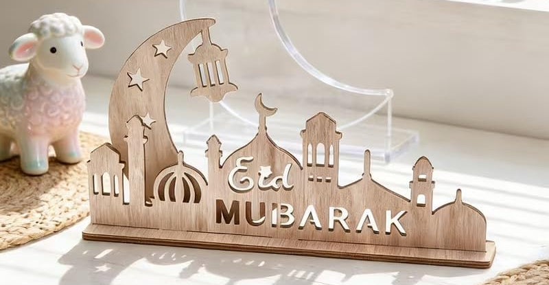 Wooden Moon Castle Table Decor with Star Cutouts | 3D Islamic Ramadan & Eid Mubarak