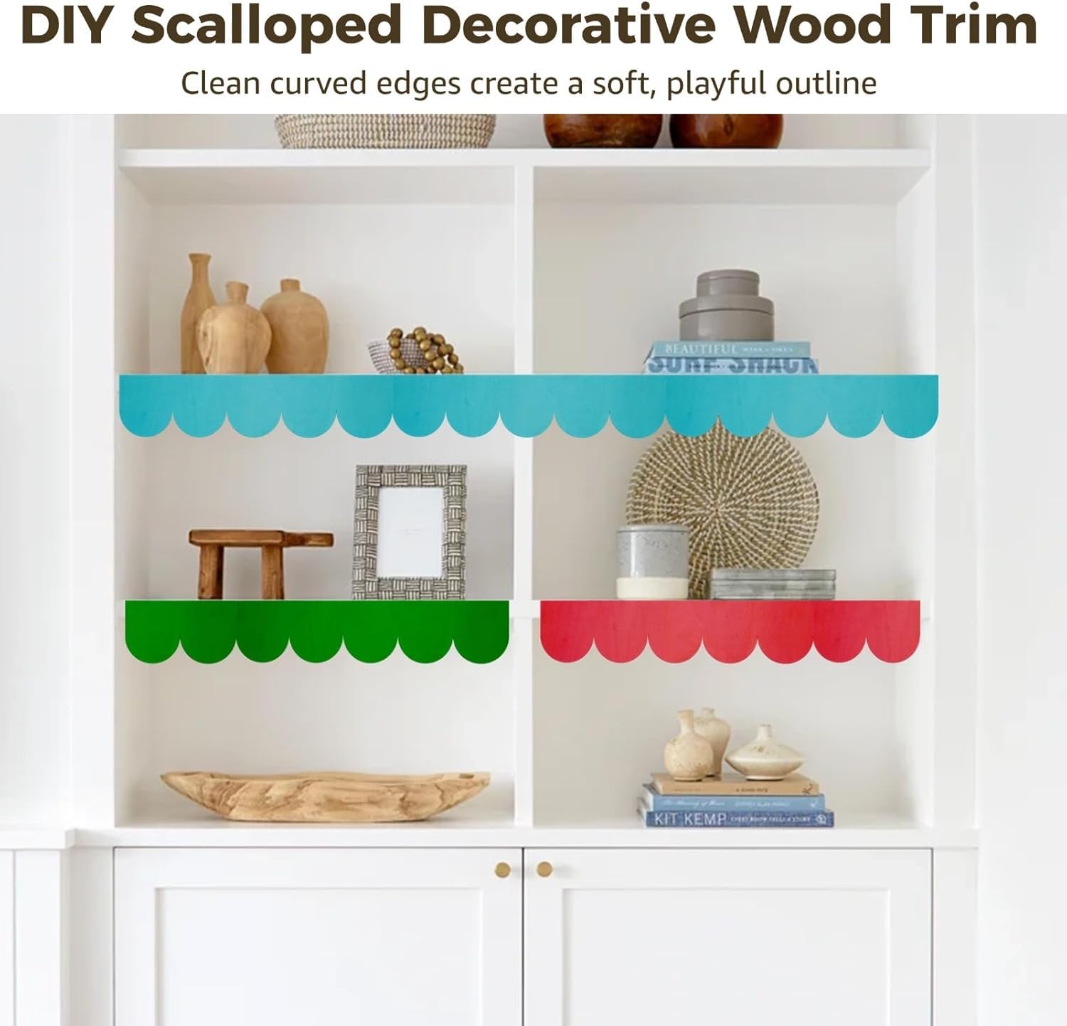 24 PCS Unfinished Scalloped Wood Trim, Decorative Scalloped Edge Wood Molding for DIY Craft Projects