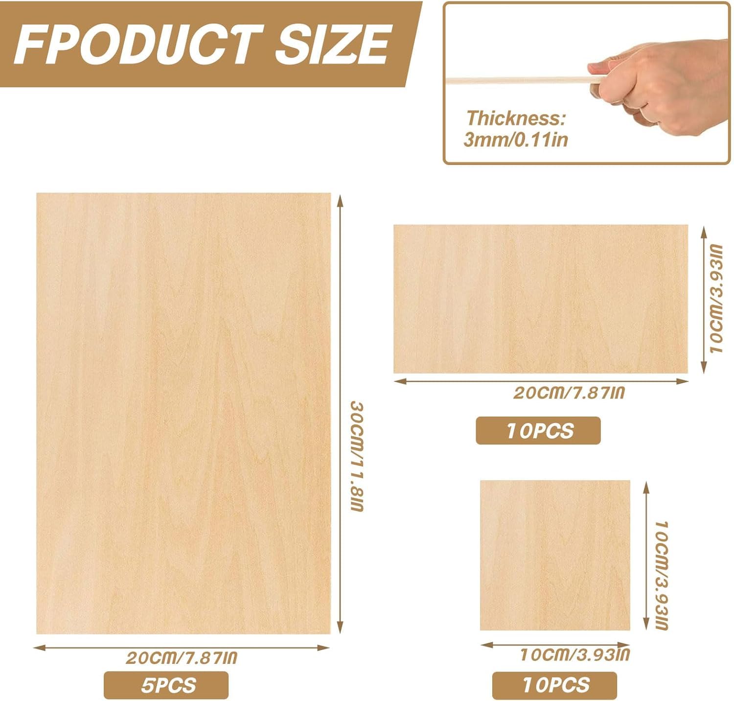 25 Pcs MDF Sheets, Basswood Sheets, Blank Wood Slices, Natural Wooden Rectangle for Wood Craft, Pyrography Kit