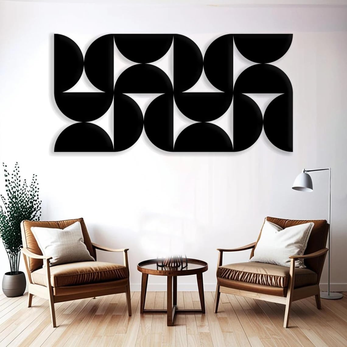 Half Circles Wooden Wall Decor | Geometric Abstract Art Panel | 11x5 Inch Mid-Century Modern Design | Pine MDF Wall Hanging for Home & Office Contemporary Decor