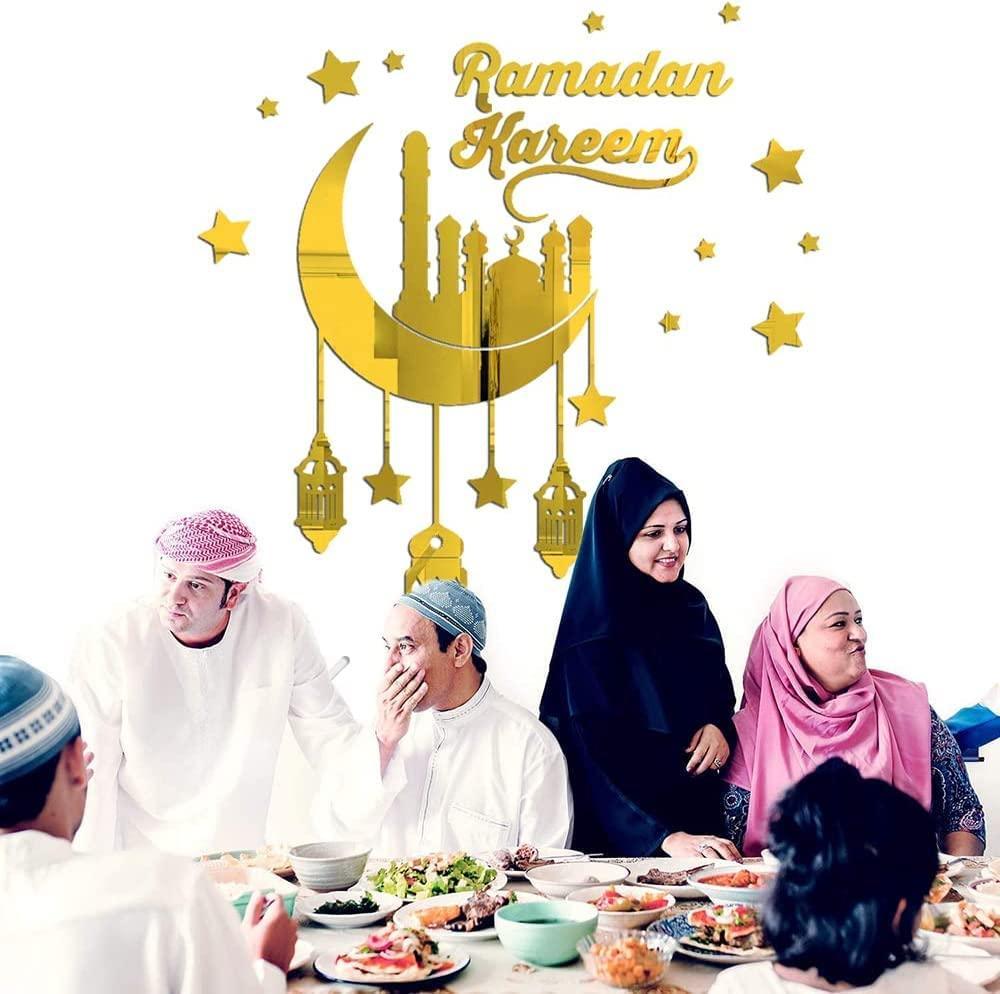 Haoser Ramadan Kareem Stickers Decor Wall Eid Mubarak Room Decorations (Golden Wall Stickers for Living Room) G-Sticker-RAMDAN_25.2X23.6 in - Haoser