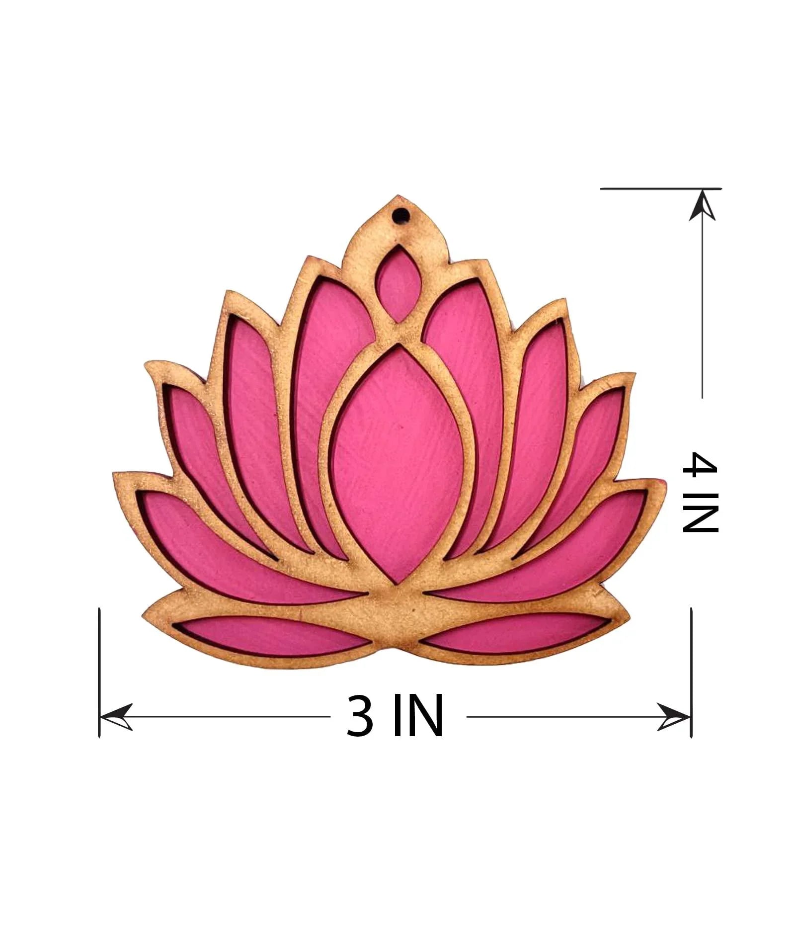 Haoser Wooden Lotus Cutout for Festivel Decorations Pack of 5 | Floor Decoration Reusable Rangoli for Puja Function (Pack of 5 Length: 4 in Width: 3 in) - Haoser