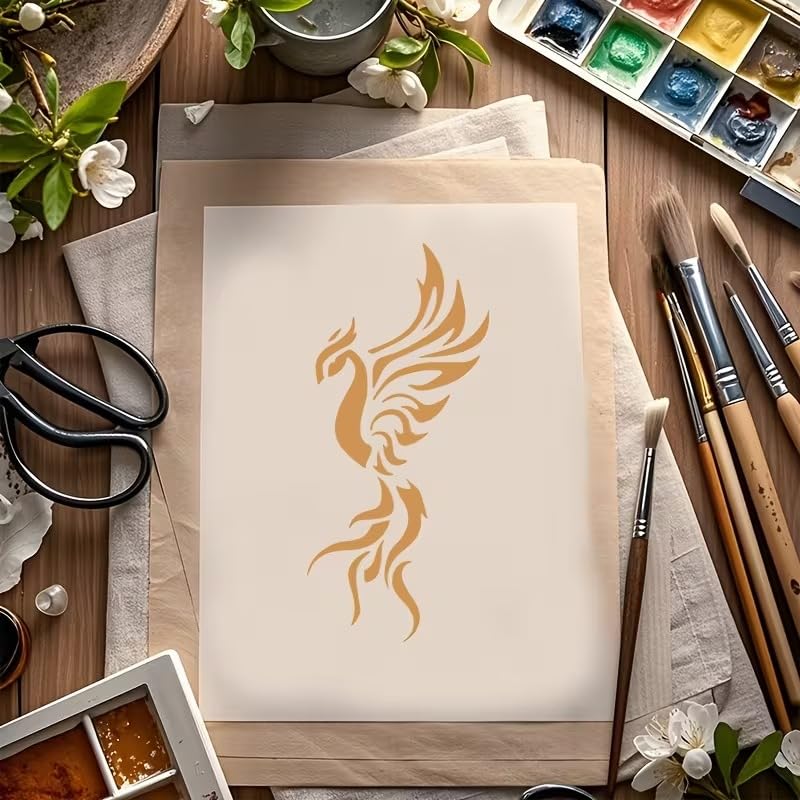 Set of 2 Dragon & Phoenix Painting Stencil | Reusable Craft Stencils | Chinese Dragon Phoenix Template for Wall Art