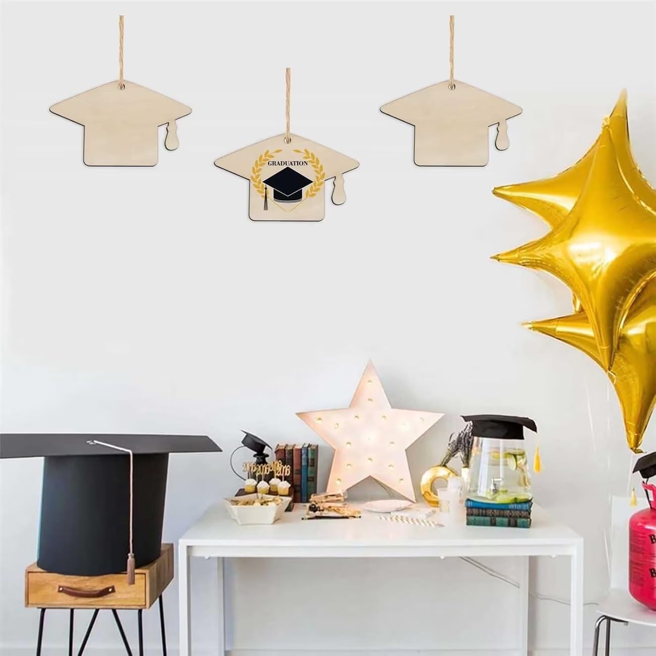 20 Pcs Graduation Cap MDF Wooden Hanging Cutouts