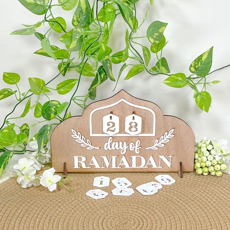 Ramadan Countdown Calendar Wooden Decor | Ramadan Mubarak Islamic Tabletop Sign | Eid Al-Fitr Decorative Plaque