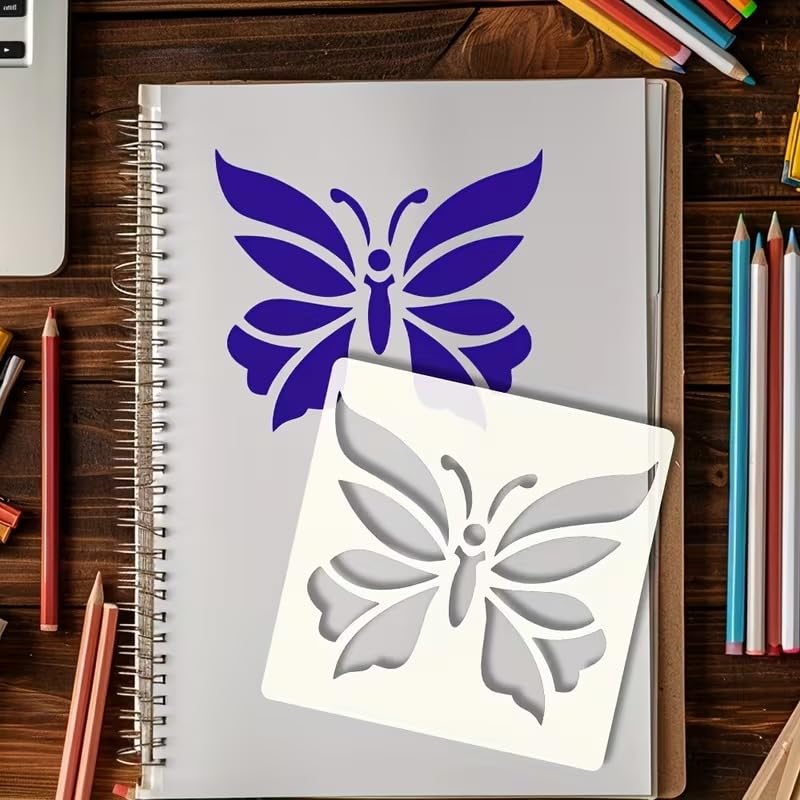 Reusable Butterfly Stencil | Plastic Painting Template | Intricate Honey Gathering Butterfly Design for Wall Painting