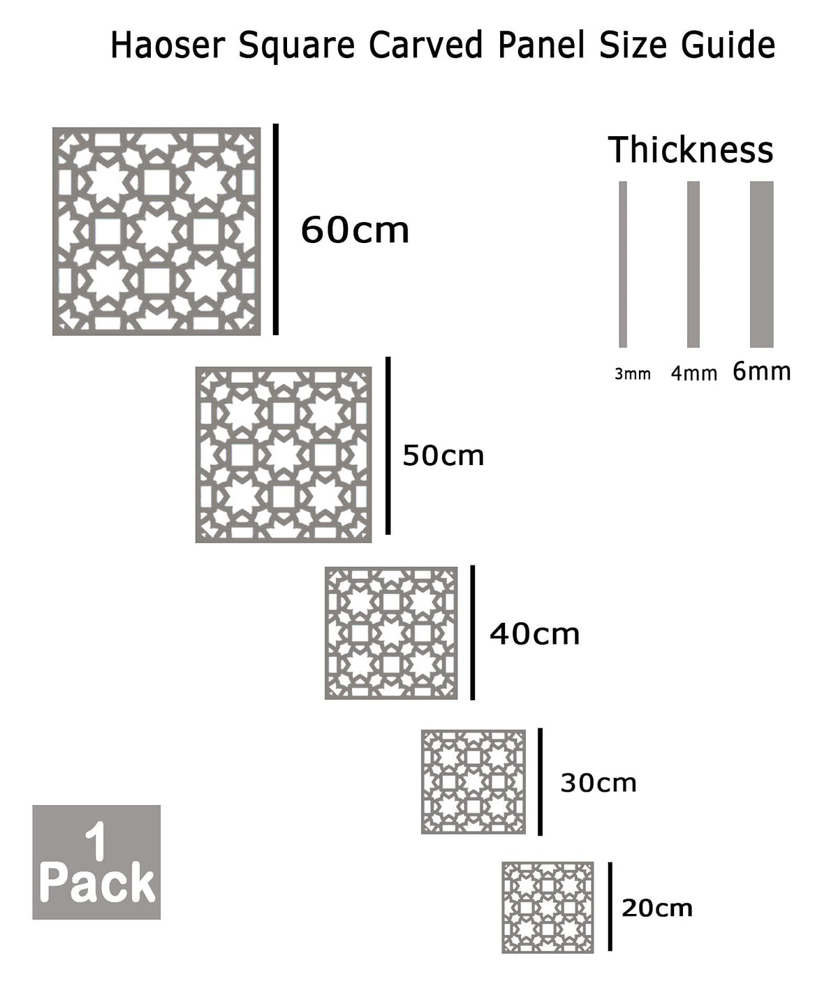 Haoser Wall Hanging Wooden Carved Panel for Room Partition, Cabinet Doors, Windows (Square Panel-4) - Haoser