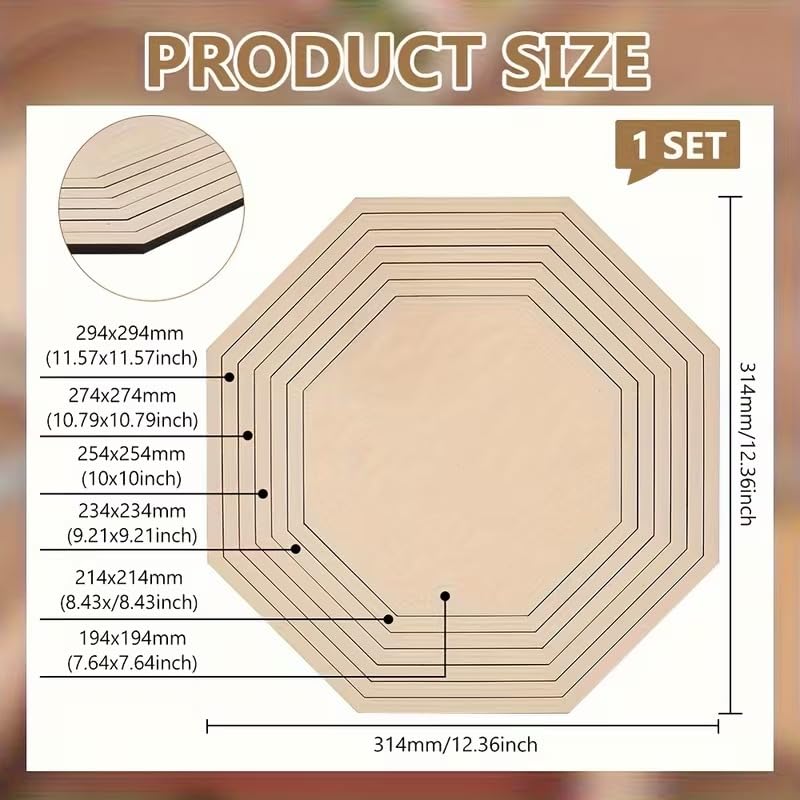 Set of 7 Octagonal Wooden Geometric Tracers (12.40 x 12.40 Inch)