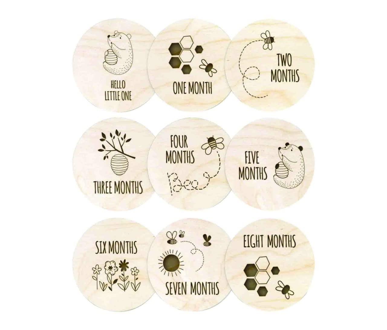 Haoser 12 Pcs/Set Newborn Birth Month Birthday Milestone Wooden Card Baby Kids Photography Props Toy,Baby Shower Gift, Gender Neutral Gift - Haoser