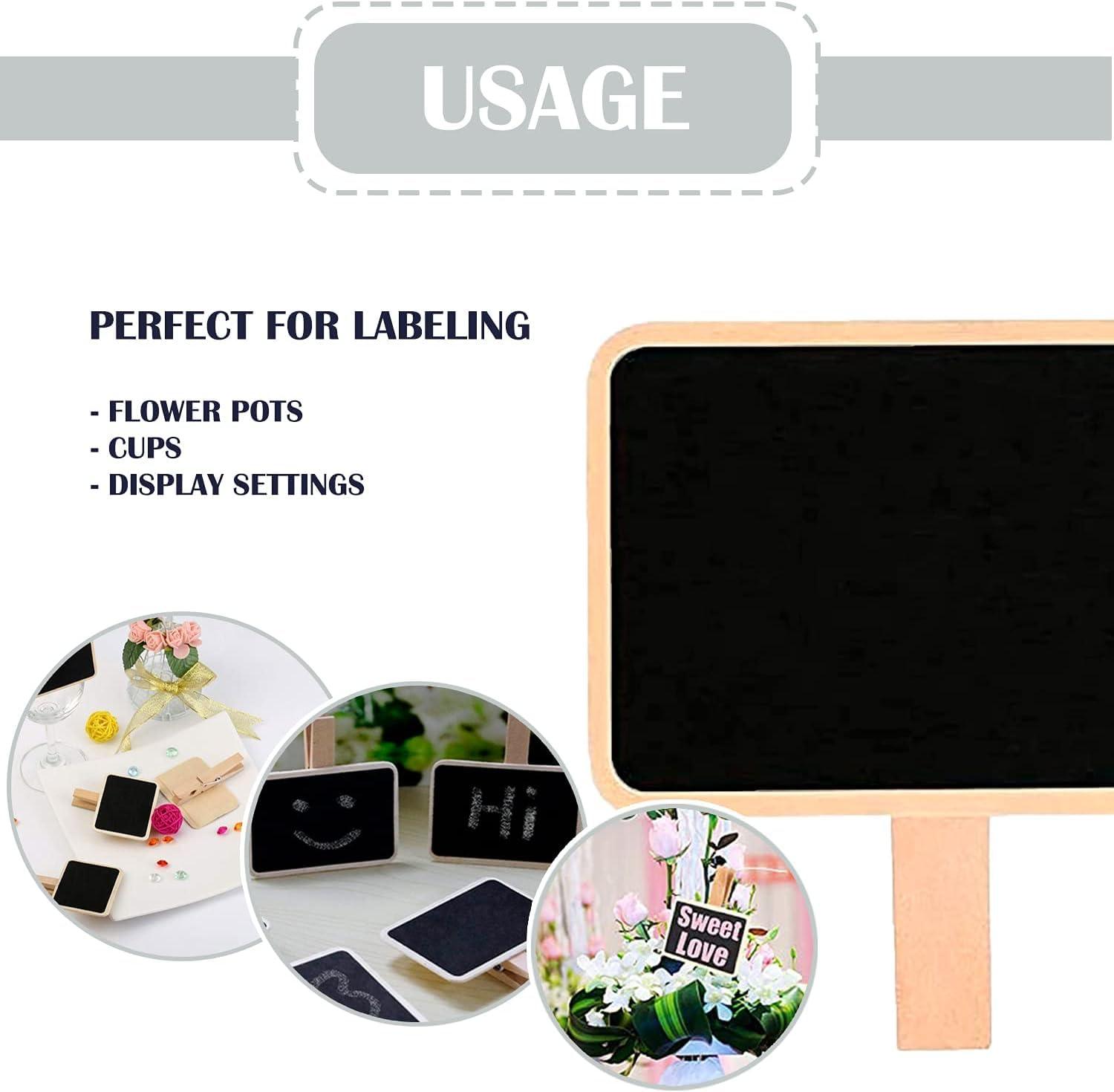 Haoser 12 Mini Retangle Chalkboard Blackboard with Wooden Clip Message Board Signs and Labels Clips|Mini Chalkboard Signs for Food, Memo, Note Taking, Label Signs, Party - 2.7X2 in - Haoser