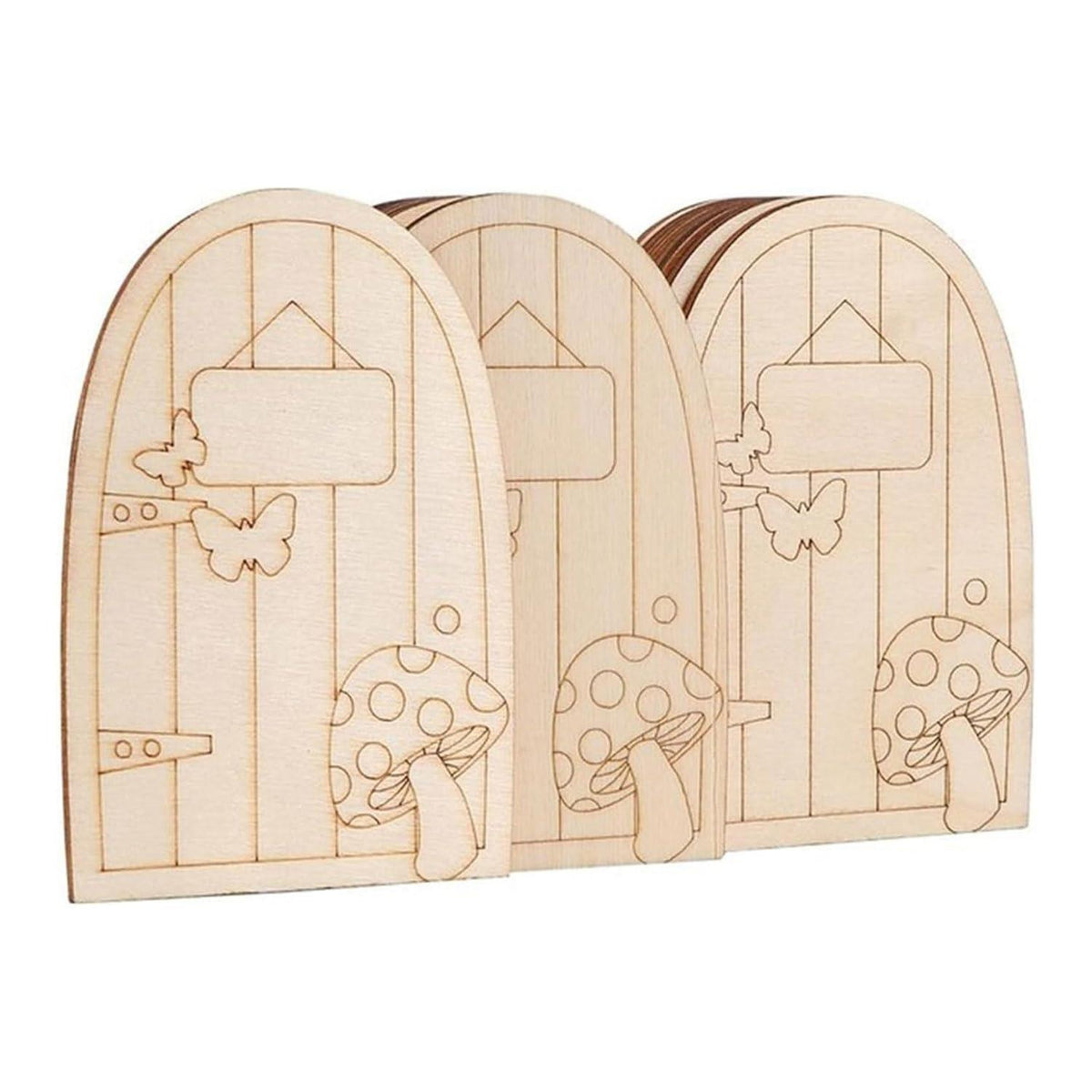 Haoser 10 Pcs Garden Miniature Decoration Miniature Figurines for Crafts unpainted Fairy House Door Miniature elf Door Fairy Garden House Dollhouse Ornament Doors and Windows Blank Wood (Design 1) - Haoser