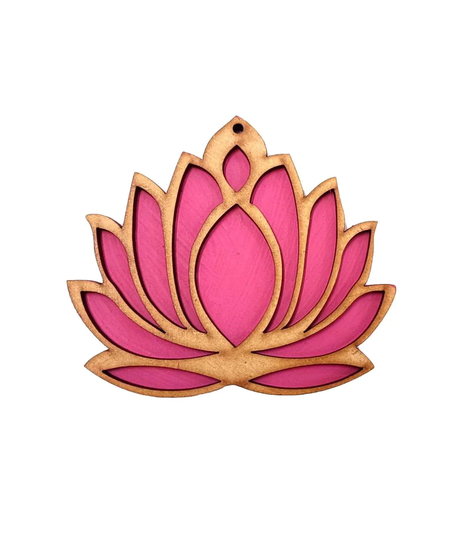 Haoser Wooden Lotus Cutout for Festivel Decorations Pack of 5 | Floor Decoration Reusable Rangoli for Puja Function (Pack of 5 Length: 4 in Width: 3 in) - Haoser