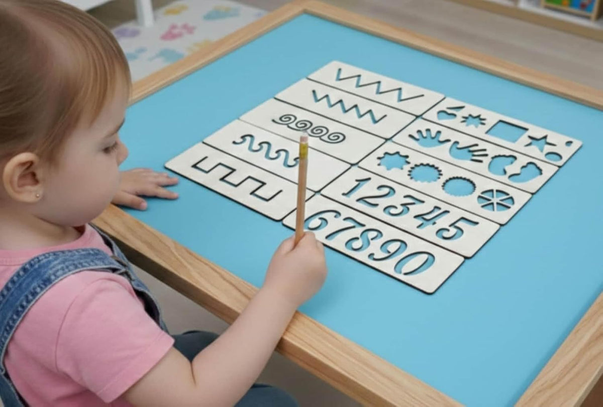 10 Pcs Montessori Pre-Writing Tracing Boards for Kids | 8 x 2 Inch Wooden Stencil Set | Reusable Writing Practice & Fine Motor Skills Educational Toy
