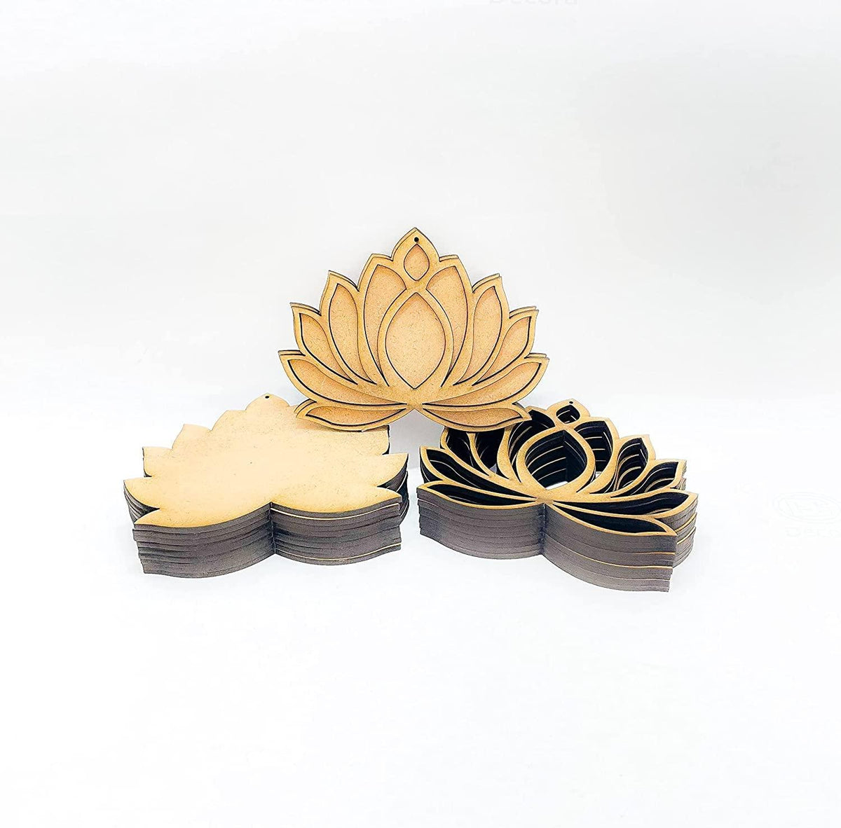 Haoser Wooden Lotus Cutout for Festival Decorations | Floor Decoration Reusable Rangoli for Puja Function (Pack of 5 Length: 4 in Width: 3 in) - Haoser