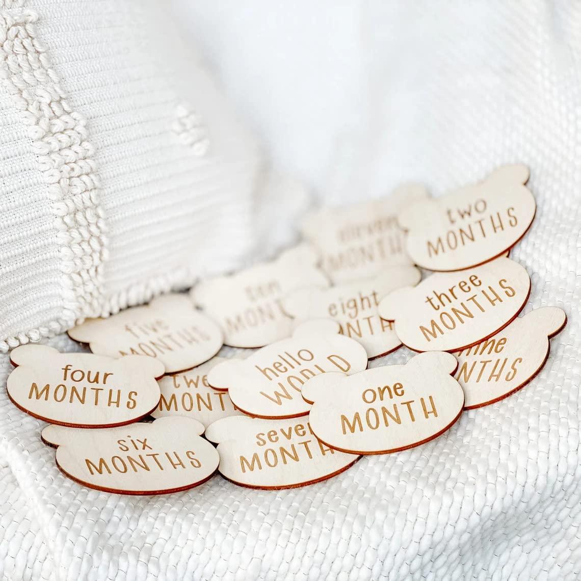 Haoser Pack Ok of 12 Baby Milestone Cards Wooden Newborn Photo Prop Monthly,Month Photo Prop,Baby Shower Gift, Gender Neutral Gift - Haoser