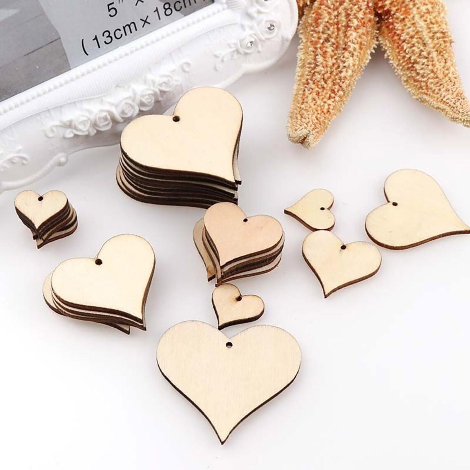 Haoser Unfinished Blank Love Heart Wood Pieces, Heart Shape Wooden Crafts Coasters for DIY Architectural Models Drawing Painting Wood Engraving Wood Burning Laser Scroll Sawing - Haoser