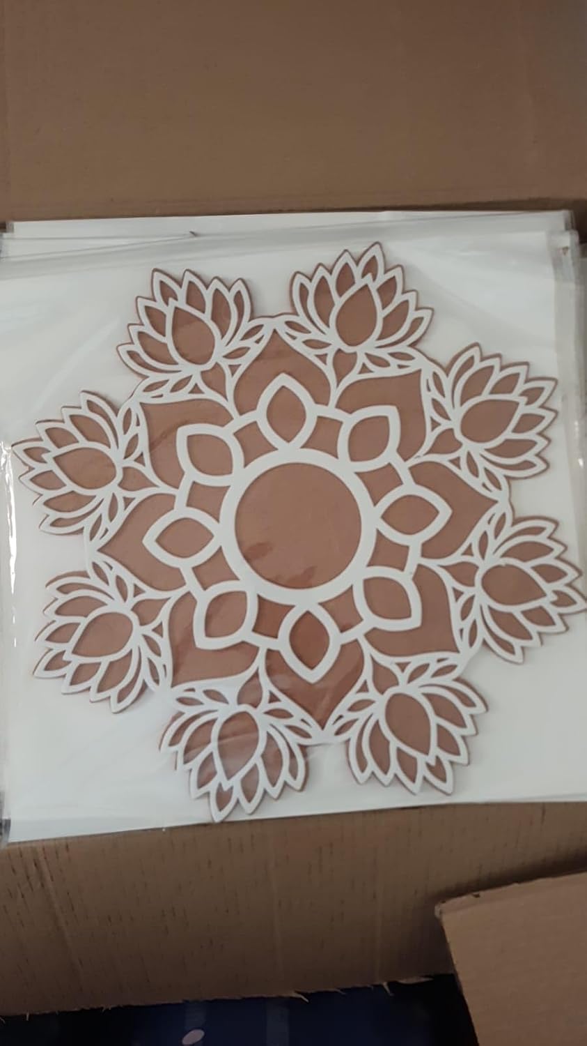 Wooden Rangoli Mat Lotus Design – 7.5 Inch MDF Readymade Flower Rangoli Board for Diwali Decoration