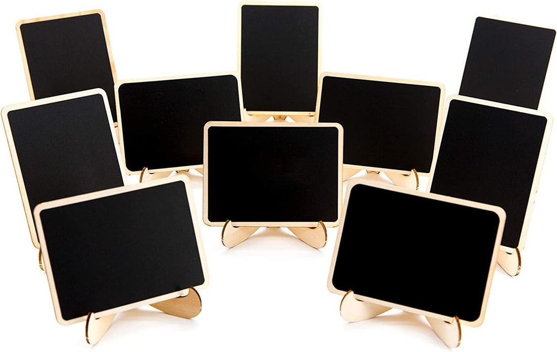 Haoser 10 Pack Mini Chalkboards Signs with Easel Stand, Small Rectangle Chalkboards Blackboard, Wood Place Cards for Weddings, Birthday Parties, Message Board Signs and Event Decoration - Haoser