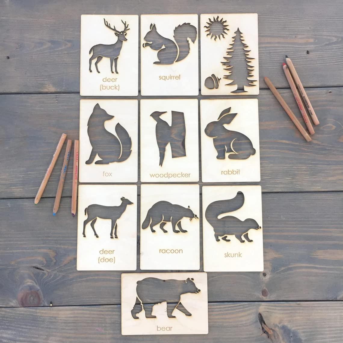 Haoser Animal Stencil Set // Stencil Set // Animal Stencils Educational Wood Handwriting Stencil Set | Easy-to-Use Writing Guide for Kids & Montessori Stencils Set, - Haoser