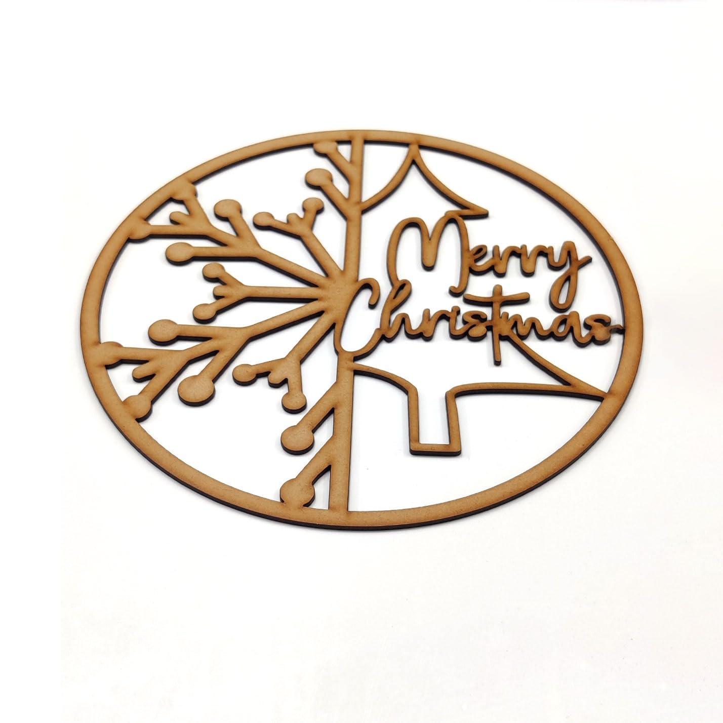 Haoser Christmas Wreath for Front Door,Unfinished Wooden Hanging Ornaments for Christmas Decorations Items,Merry Christmas Door Hanging and Christmas Decorations Items (10 Inches) - Haoser