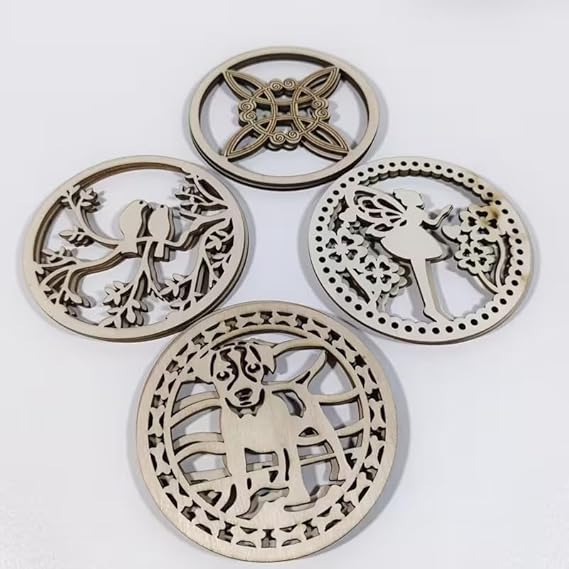 Pack of 4 Wooden Round MDF Craft Cutouts | Decorative Hanging Ornaments for DIY Painting, Home Decor, Scrapbooking & Art Craft, Unfinished Ornamaents for Decorations - 3.93 Inch