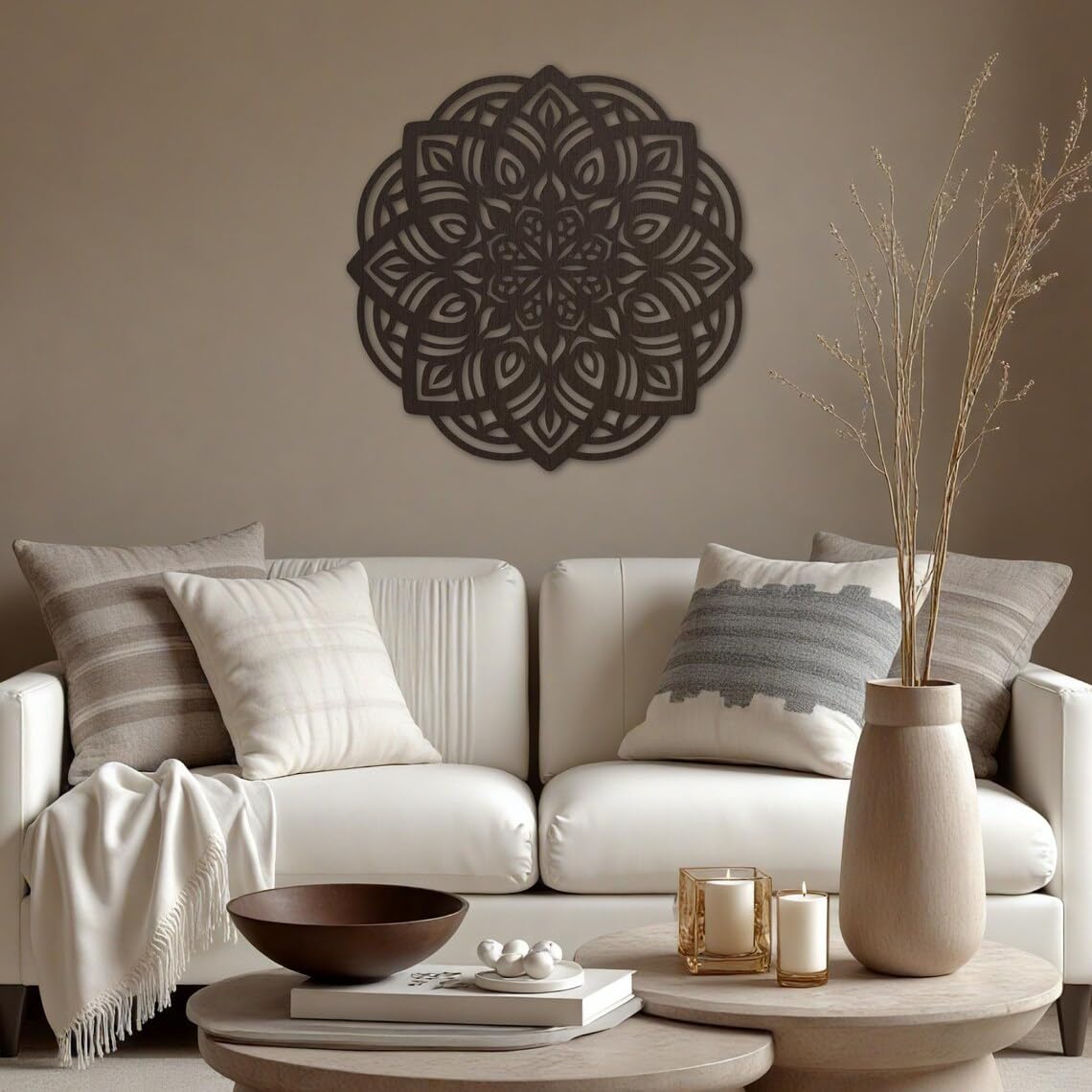 Lotus Mandala Wall Art – 18 Inch Wooden Laser Cut Mandala Wall Panel – Lotus Flower Wall Hanging Décor – Yoga Room, Meditation Space, Boho Mandala Wall Décor