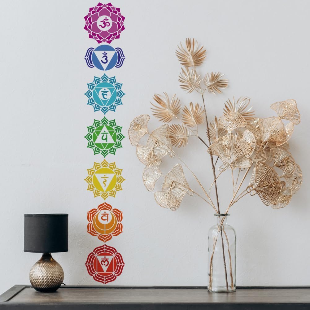 7 Chakra Stencils for Painting – 5.9 Inch Reusable Human Chakra Symbols Template