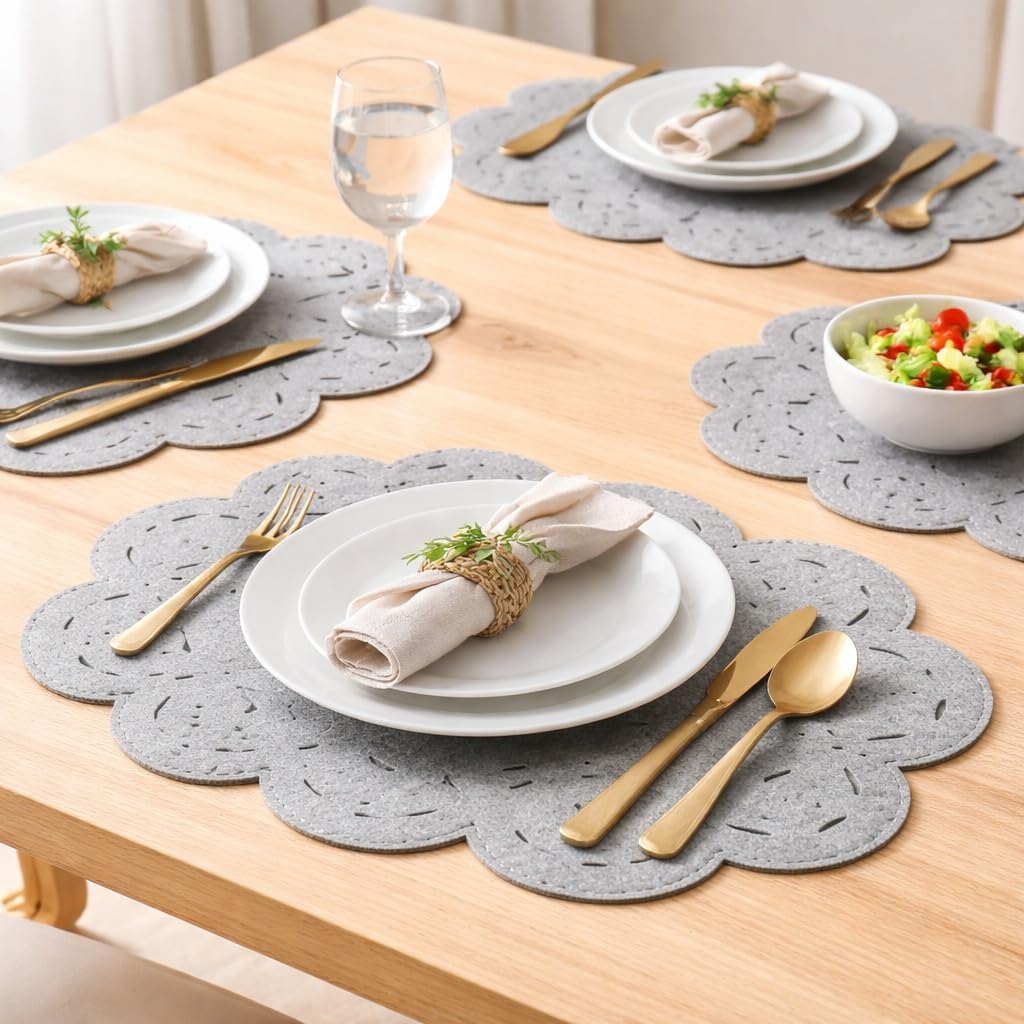 Set of 4 Cloud Shaped Felt Placemats for Kids | Soft Washable Grey Dining Mats