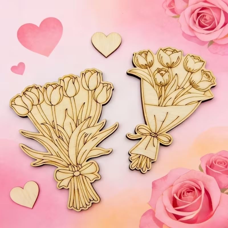 Pack of 2 Wooden Tulip DIY Craft Shapes | Decorative Ornaments | Wooden Craft Cutouts for Valentine Day Mothers Day Easter Spring Party Decoration DIY Craft...